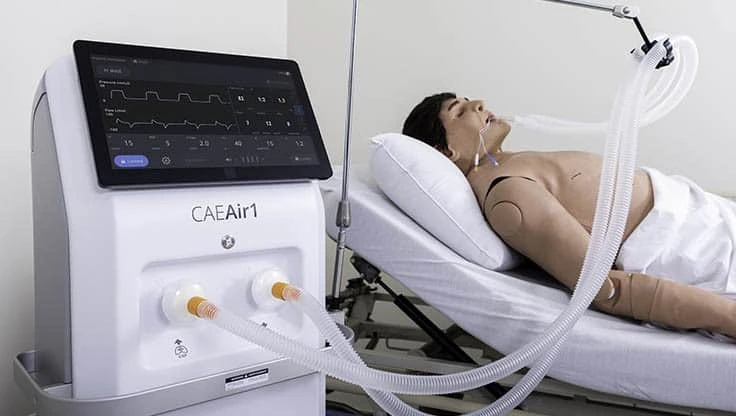 The CAE Air1 ventilator connected to a CAE patient simulator