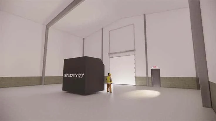 Artist rendering of a ULD inside the fire testing facility.