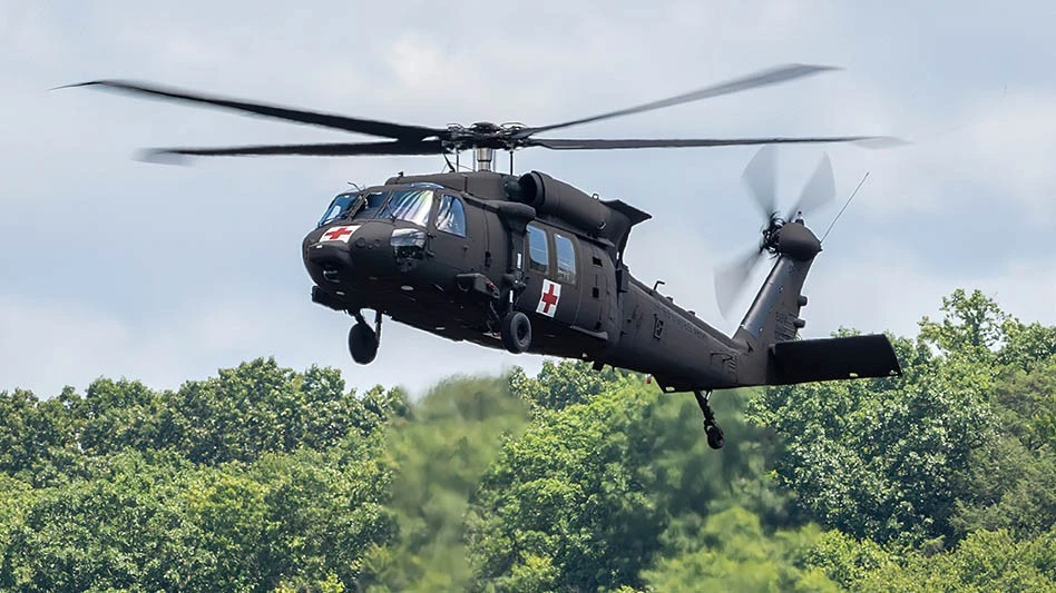 An HH-60M MEDEVAC takes flight at Sikorsky’s headquarters in Stratford, Connecticut.