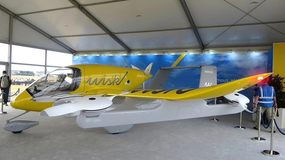 Wisk AAM aircraft on display at Farnborough Int’l Airshow, July 2022.