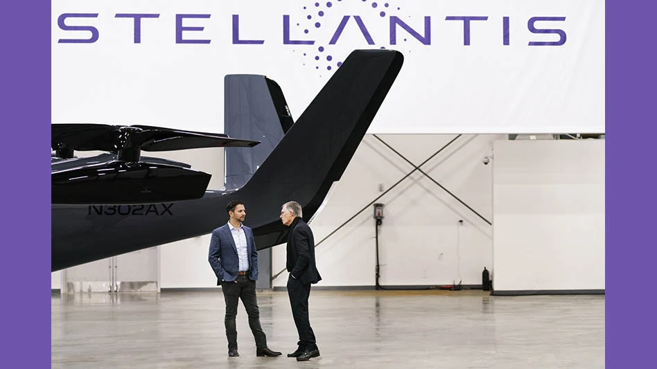 Archer Founder and CEO Adam Goldstein and Stellantis CEO Carlos Tavares with Archer Aviation Midnight aircraft.