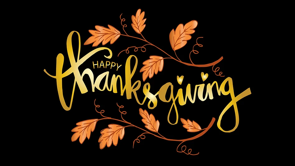 graphic saying happy thanksgiving with leaves around it